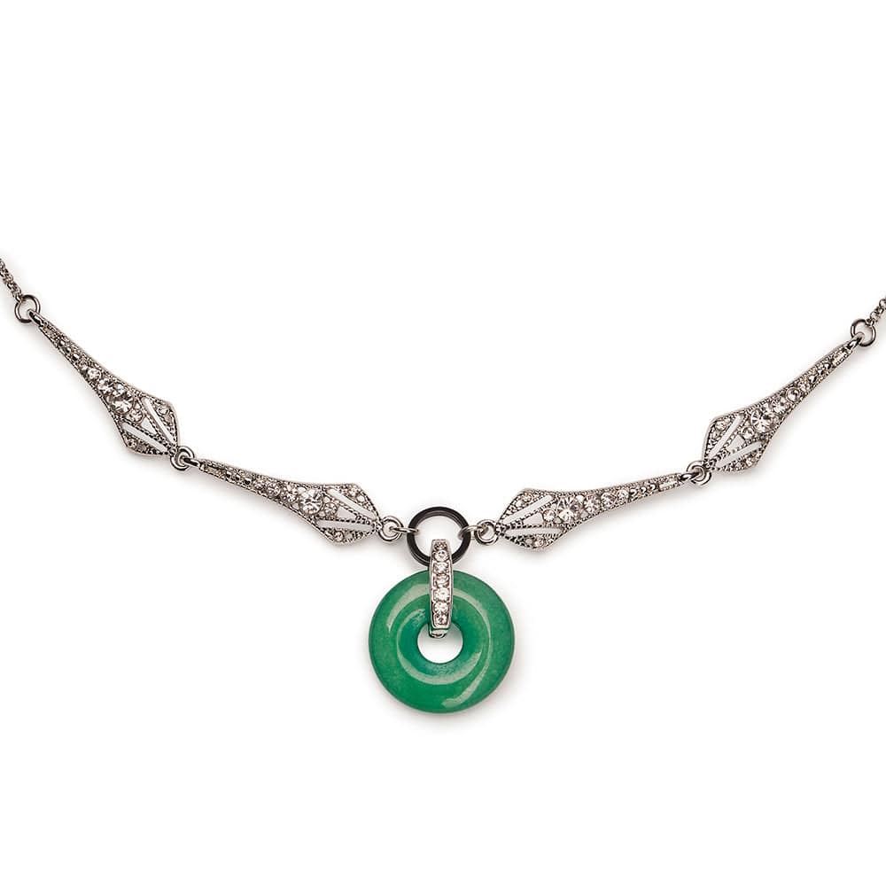 Art Deco 1920s style Green Jade Pendant Necklace
