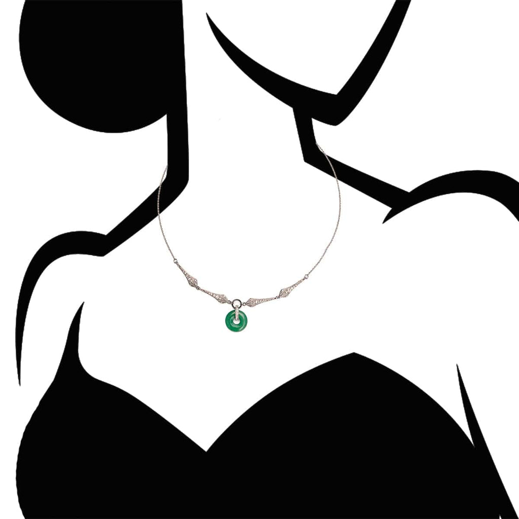 Art Deco 1920s style Green Jade Pendant Necklace