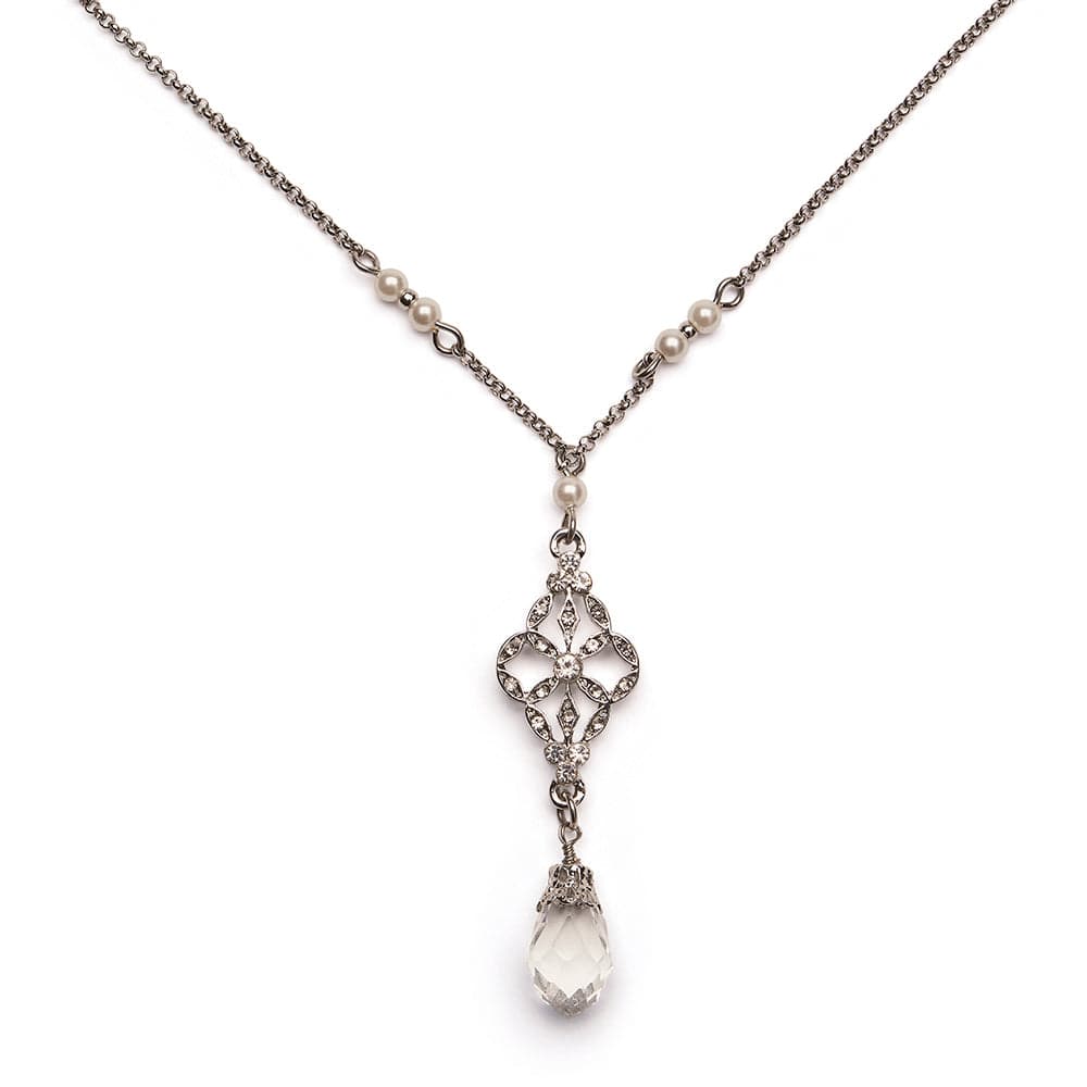 Victorian Style Silver and Glass Crystal Pendant Necklace