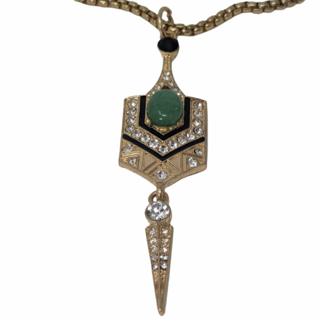 Eygptian Natural Stone Jade Pendant Necklace: Art Deco Necklace