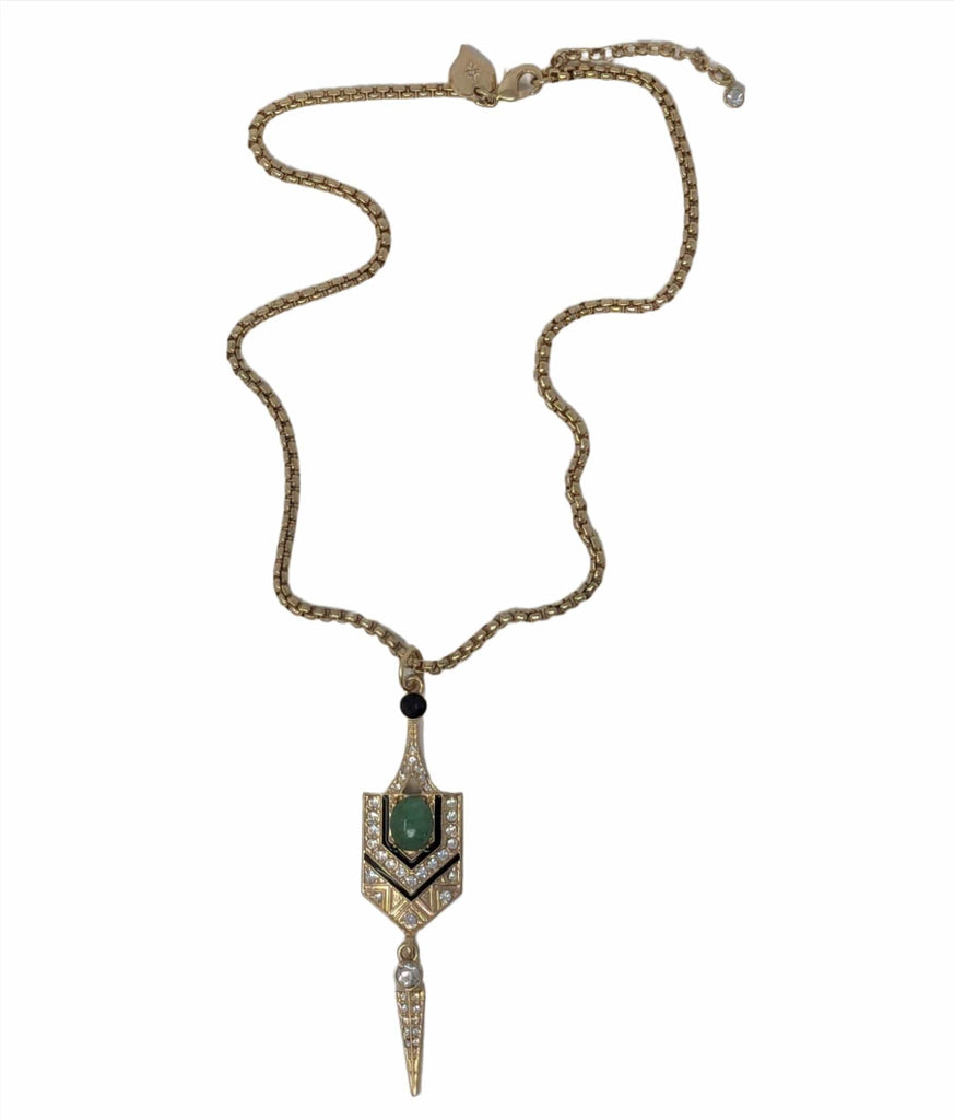 Eygptian Natural Stone Jade Pendant Necklace: Art Deco Necklace