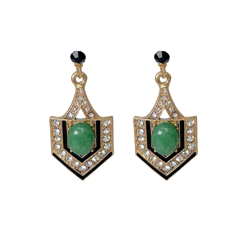 Green Eygptian 1920 style earrings: Natural Stone Jade Earrings