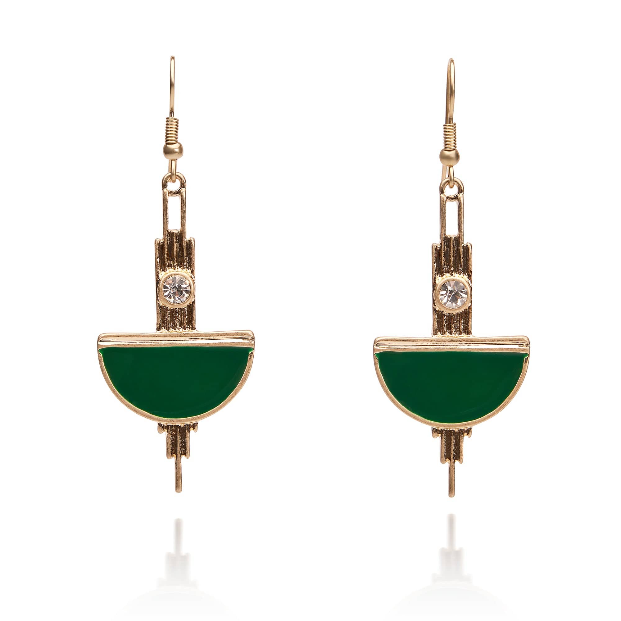 Emerald green and Gold Art Deco Earrings  Lovett & Co