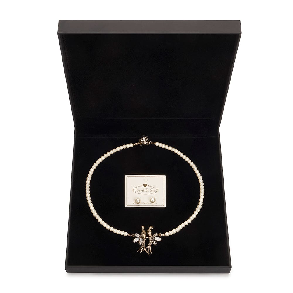 Love Birds Necklace and Pearl Stud Earrings Gift Set Box Set £12 Gift box is FREE