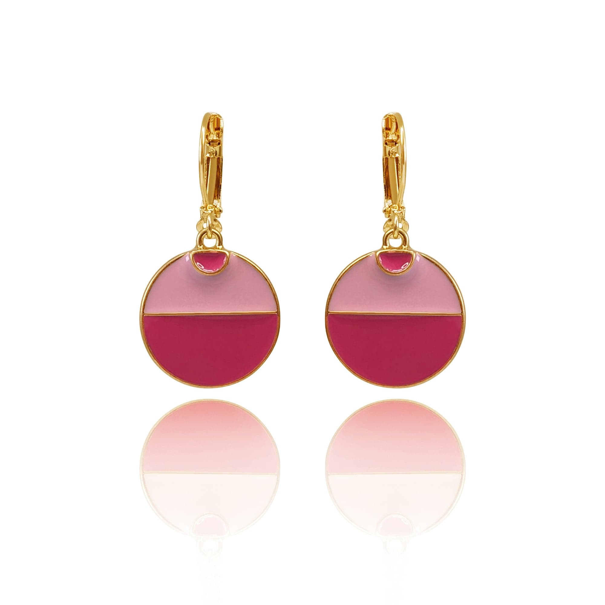 1950s Two Tone Pink Disc Drop Earrings: Pink Enamel Earrings Lovett and Co