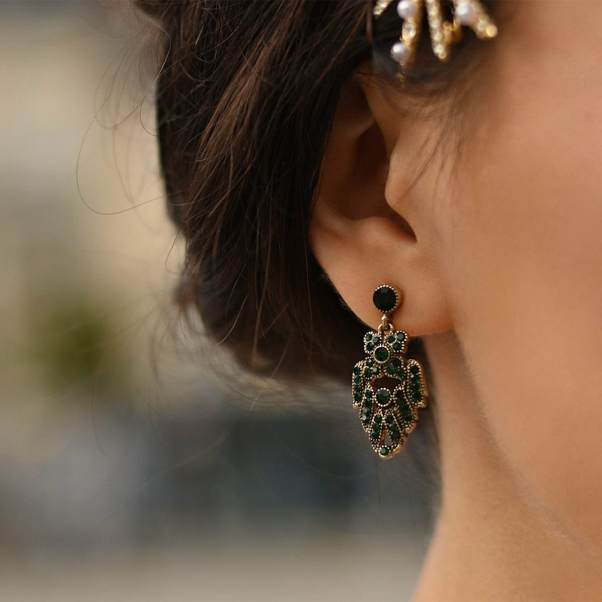 Emerald Green Art Deco Drop Earrings  Lovett & Co