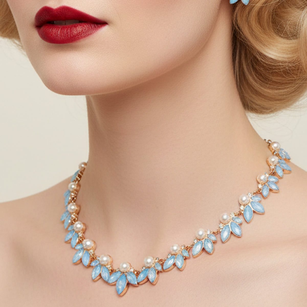 Blue Opal Leaf & Pearl Necklace and Earring Gift Box Set  Lovett & Co
