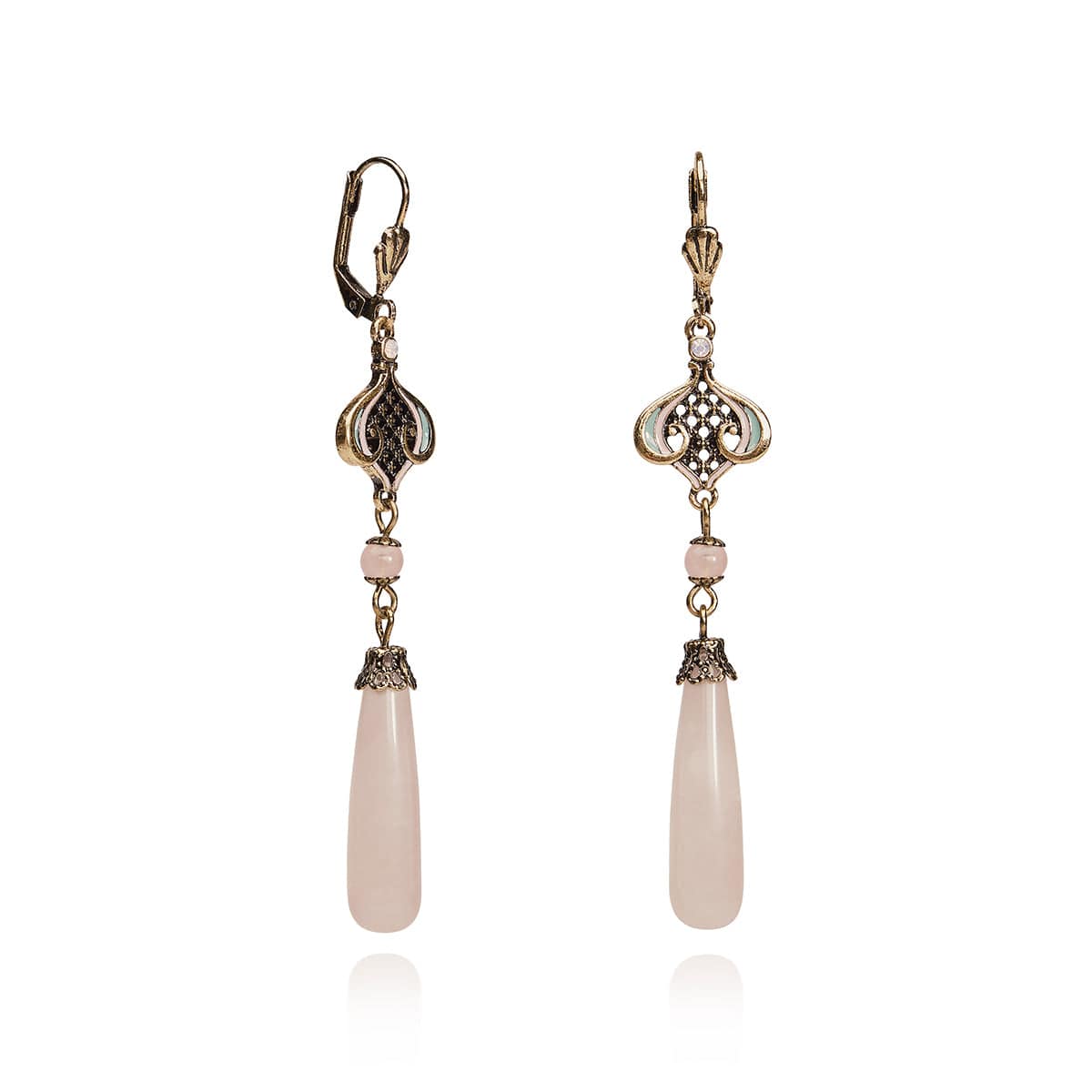 Arts and Crafts Natural Rose Quartz Earring  Lovett & Co