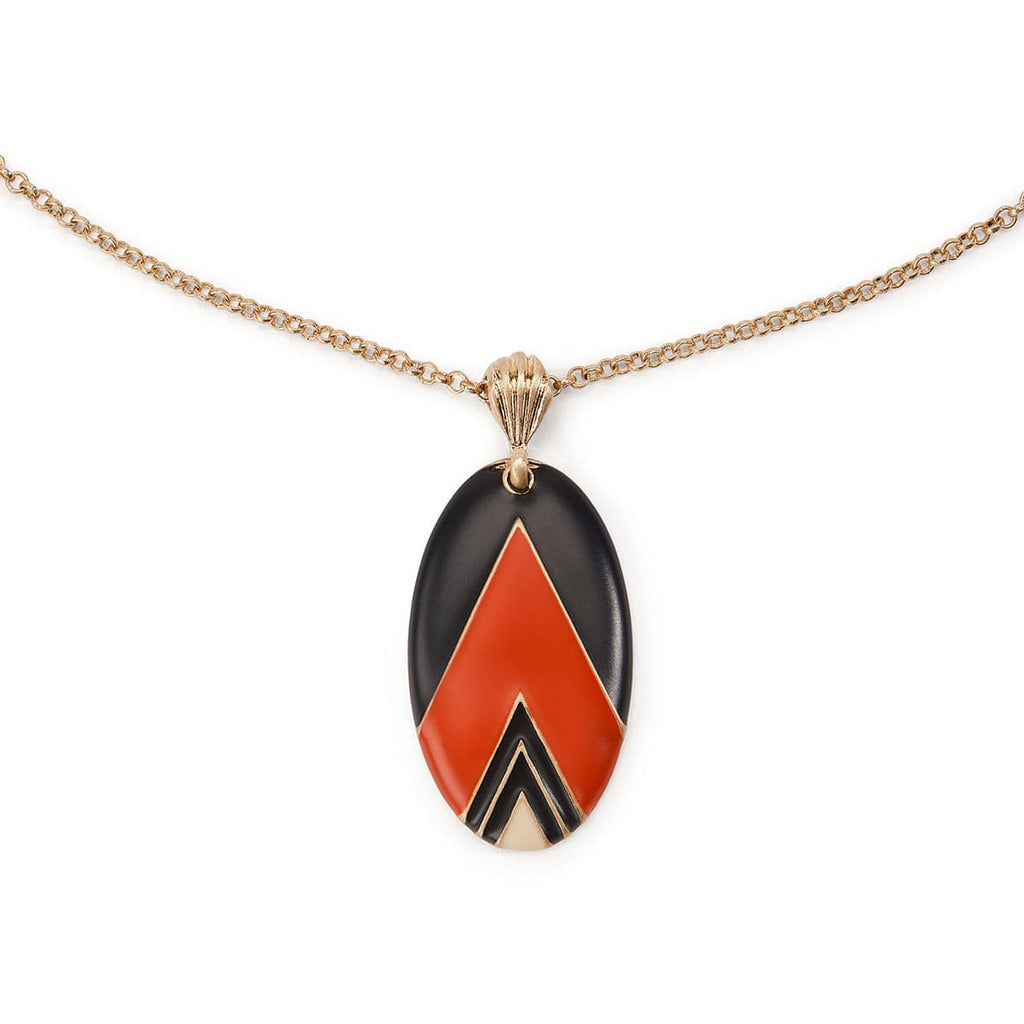 Burnt Orange Matt Oval Vintage Deco Necklace: Artwork Necklace