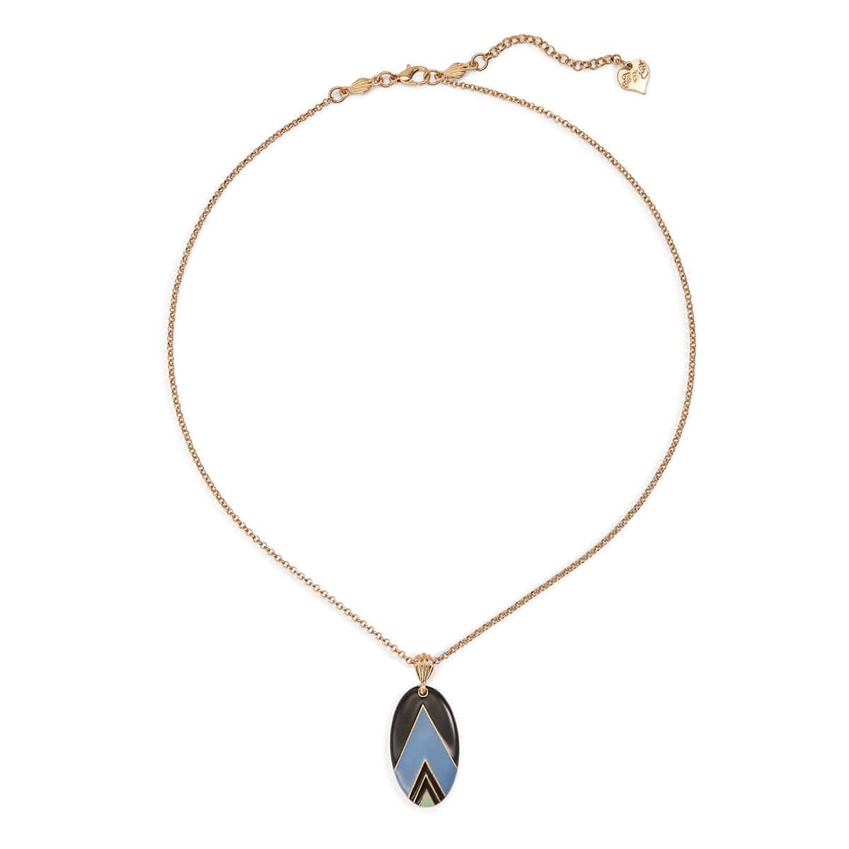 Cornflower Blue Matt Oval Vintage Deco Necklace  Lovett & Co