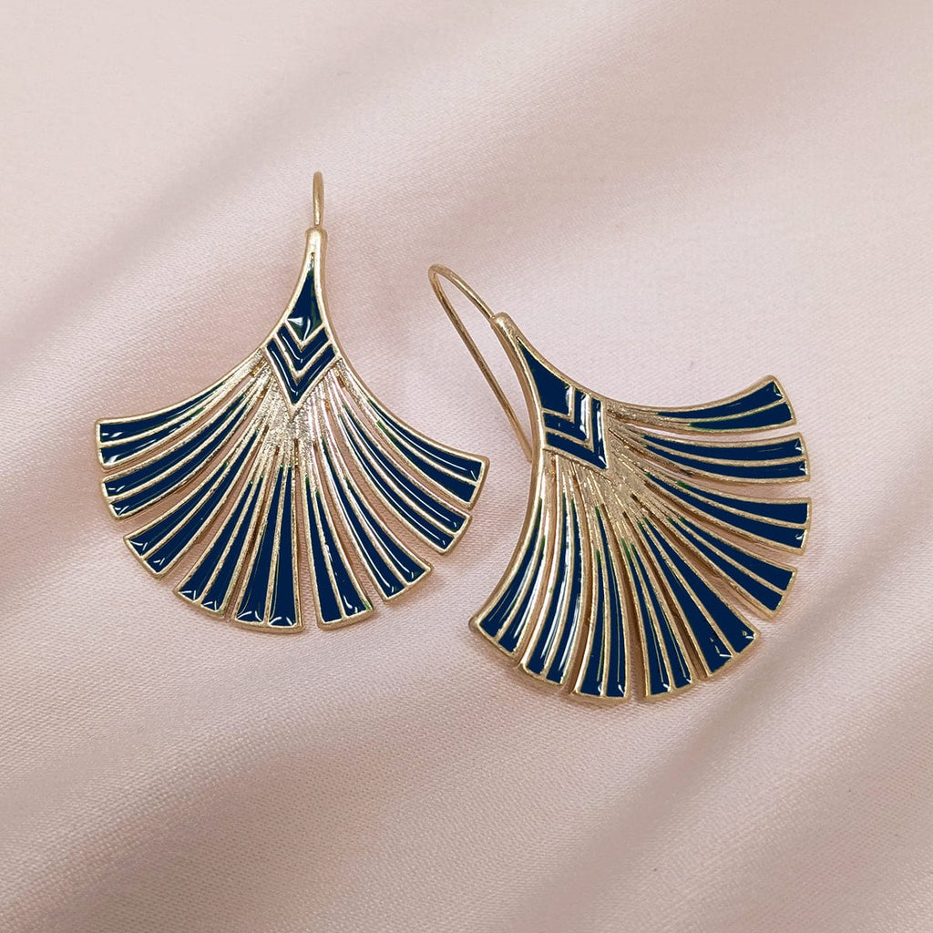 Navy Palm Leaf Earrings: Vintage Deco Earrings