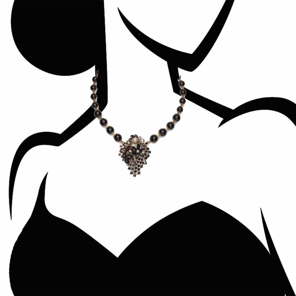 Jet Miriam Haskell Inspired Necklace: Flower Cluster Pendant