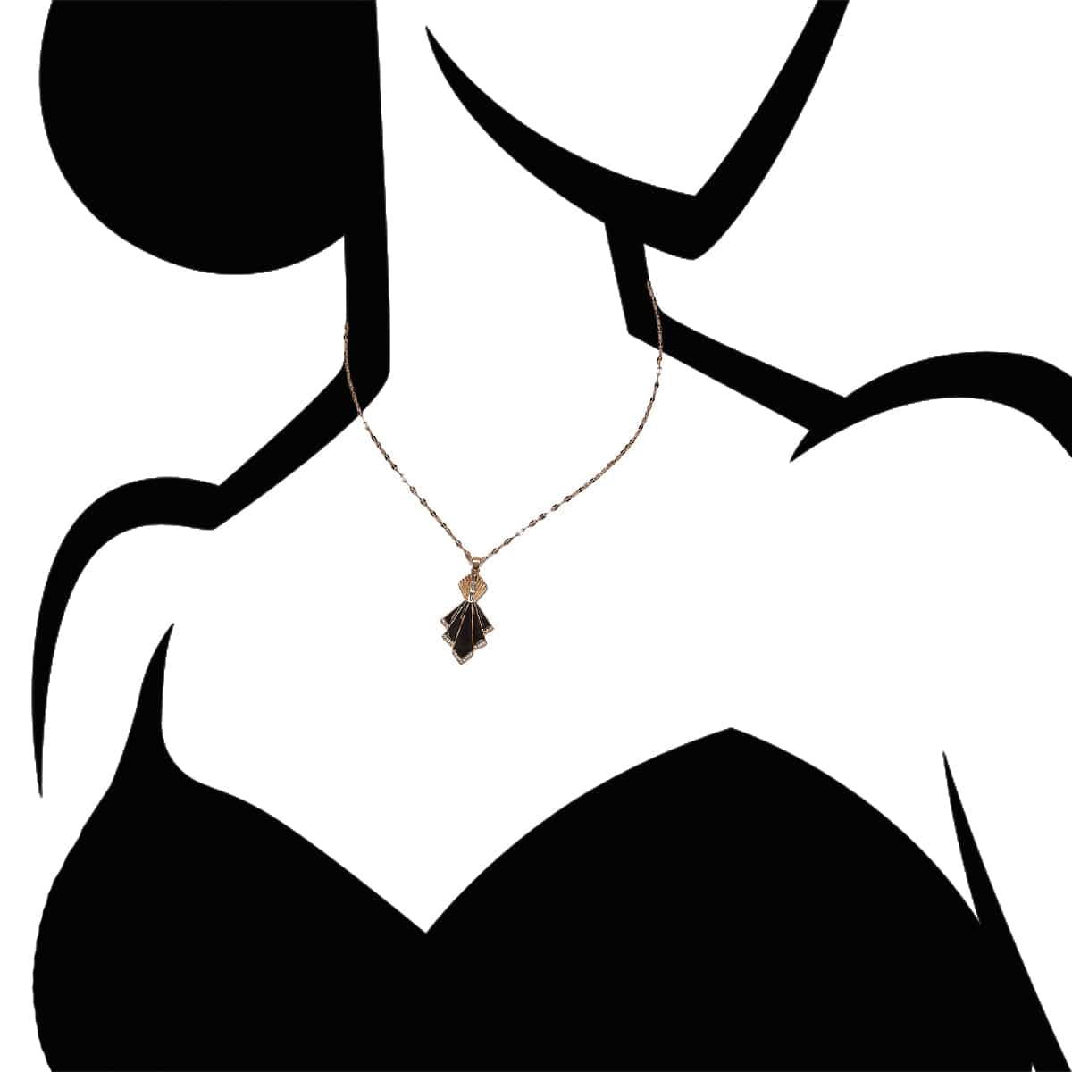 Black and Gold Deco fan earring and necklace set  Lovett & Co