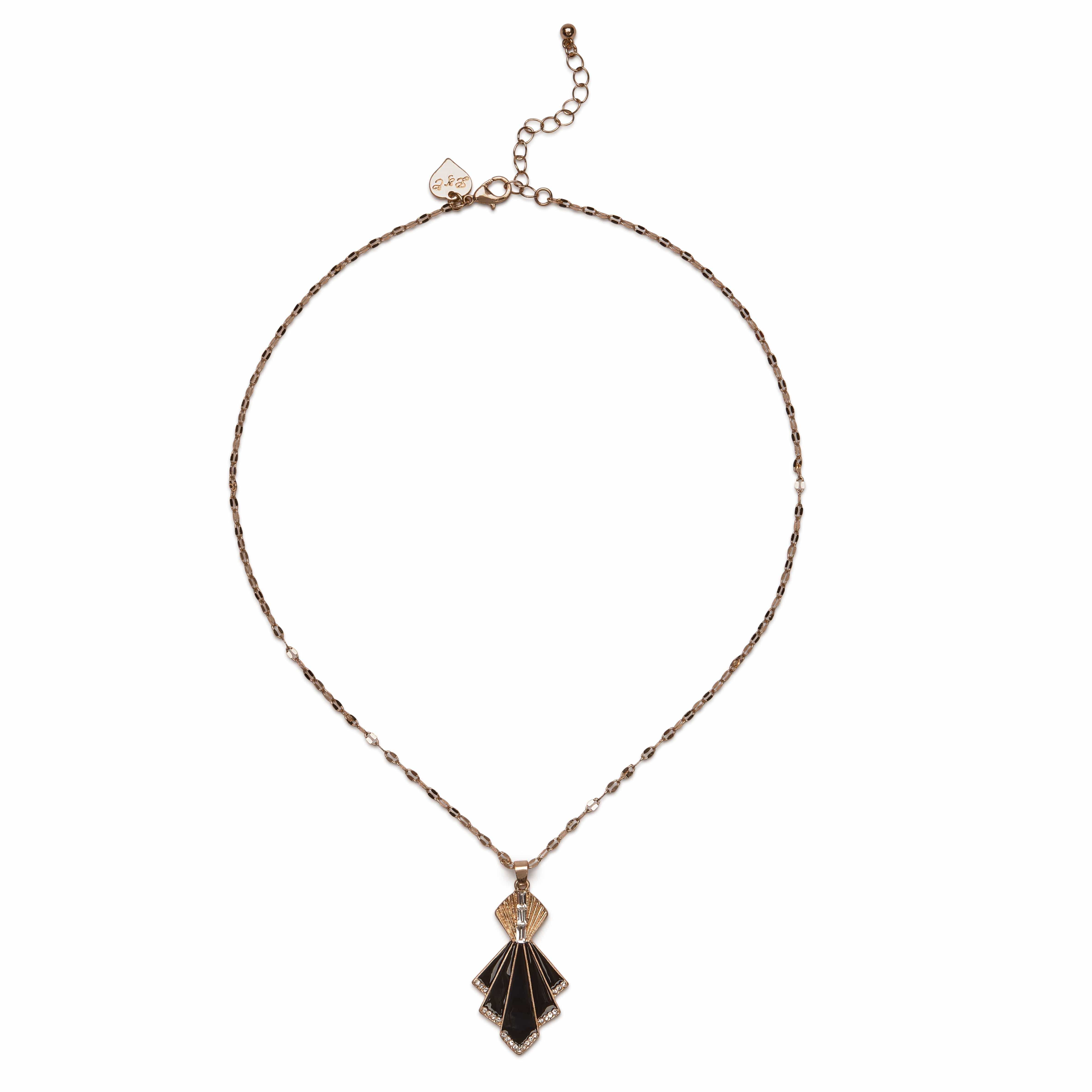 Black and Gold Deco fan earring and necklace set  Lovett & Co