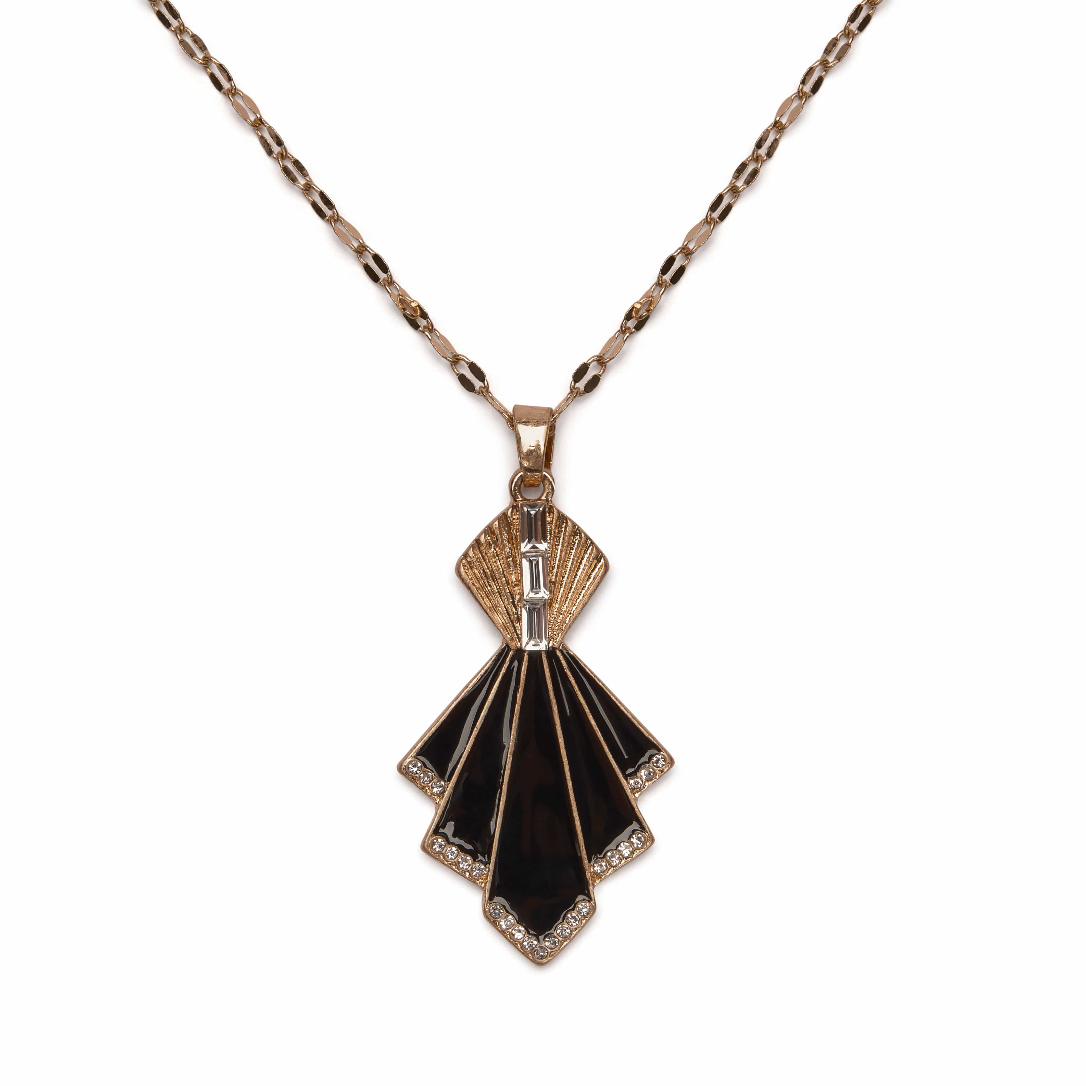 Black & Gold Art Deco Fan Necklace  Lovett & Co