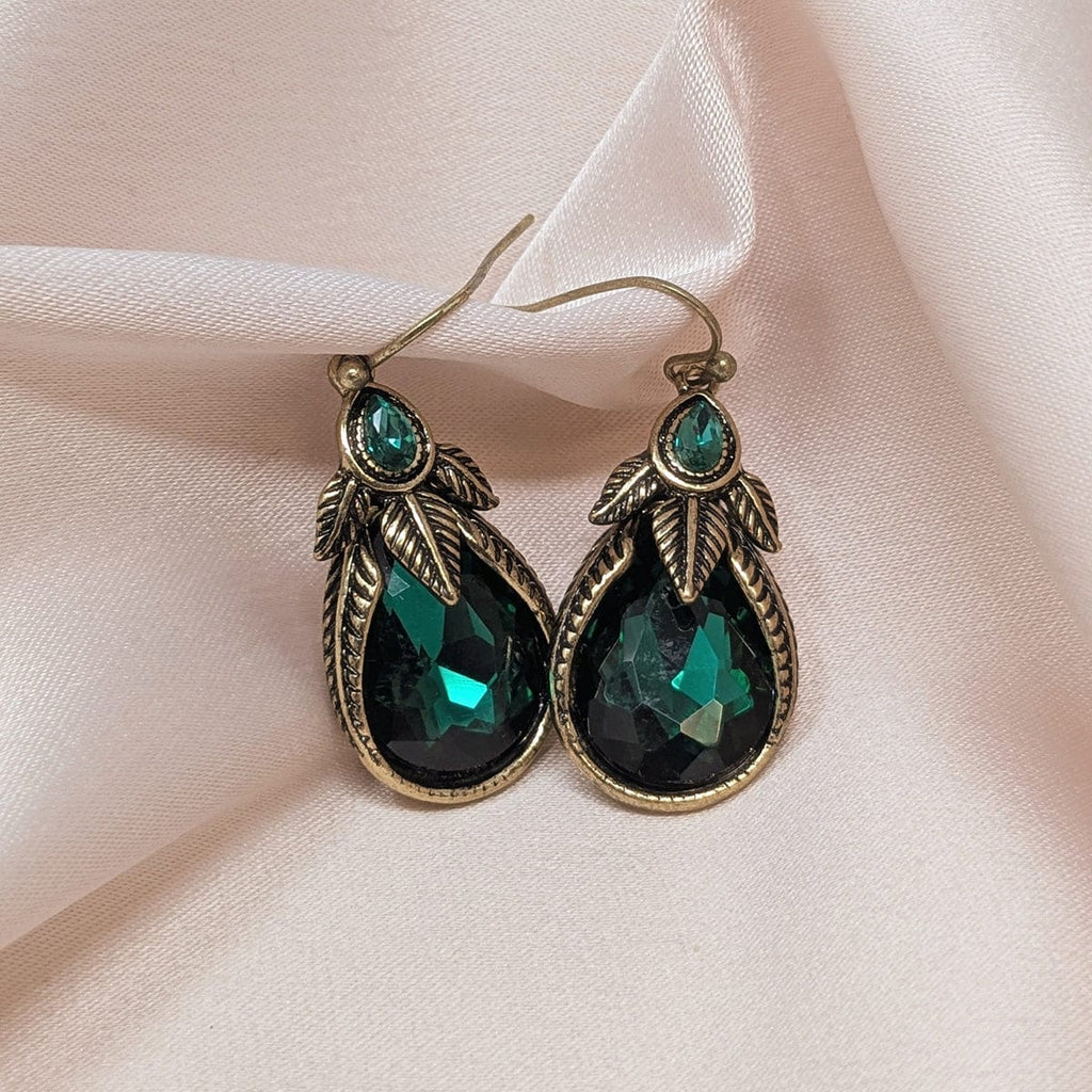 Emerald Art Nouveau Earrings: Palm Leaf Earrings