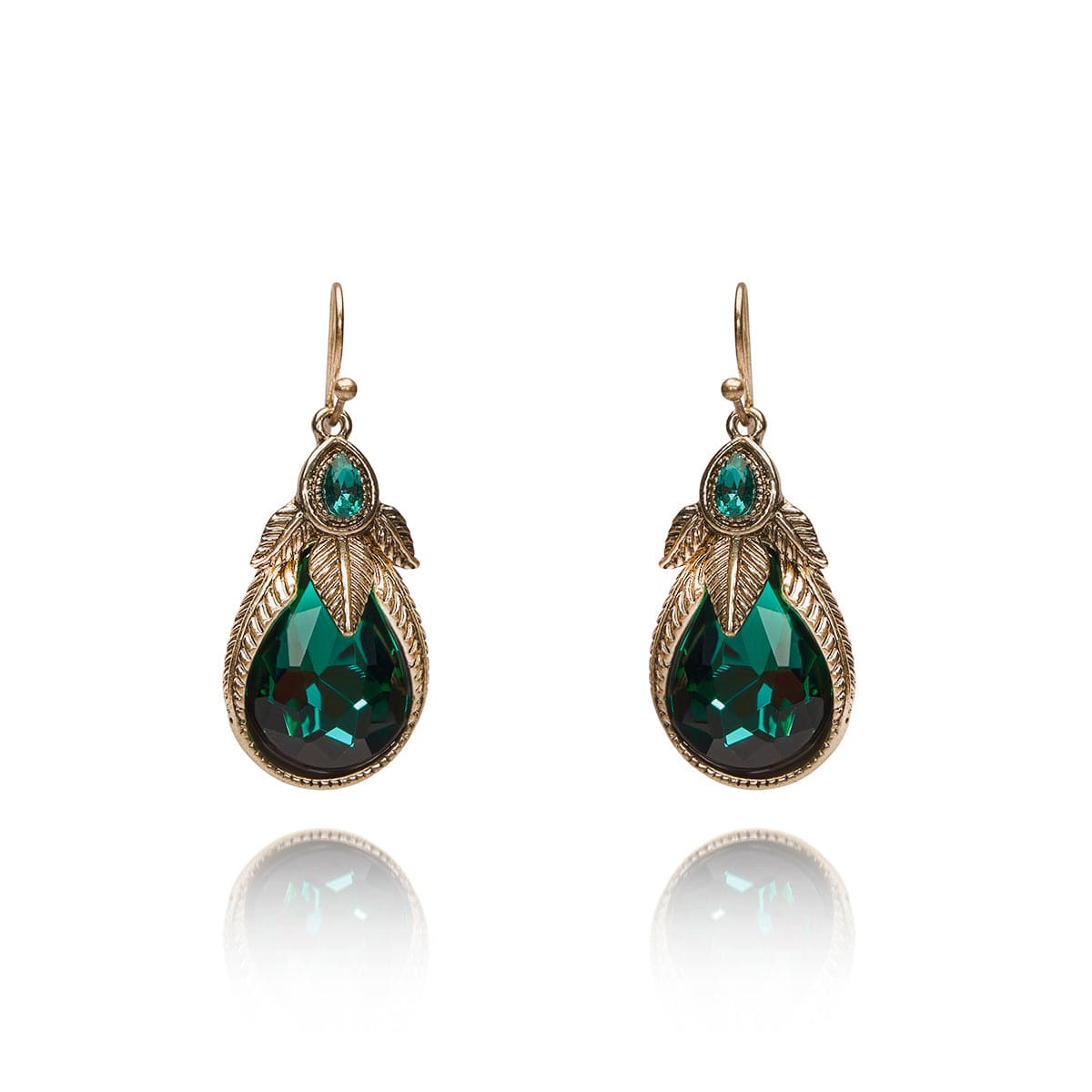 Emerald Palm Leaf Art Nouveau Earrings  Lovett & Co