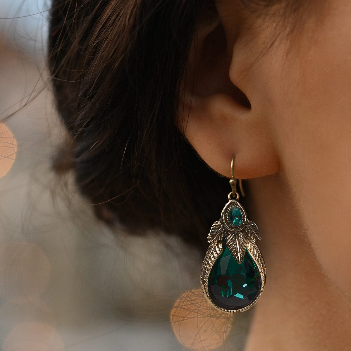 Emerald Palm Leaf Art Nouveau Earrings  Lovett & Co