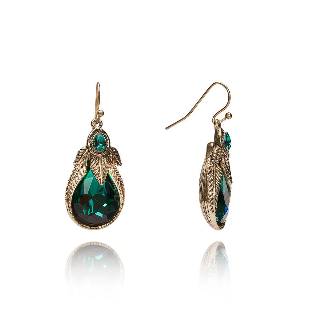 Emerald Art Nouveau Earrings: Palm Leaf Earrings
