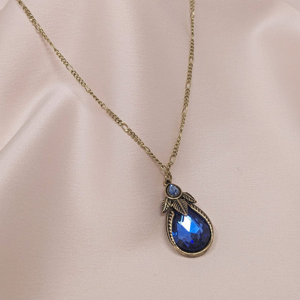 Sapphire Art Nouveau Necklace: Palm Leaf Pendant