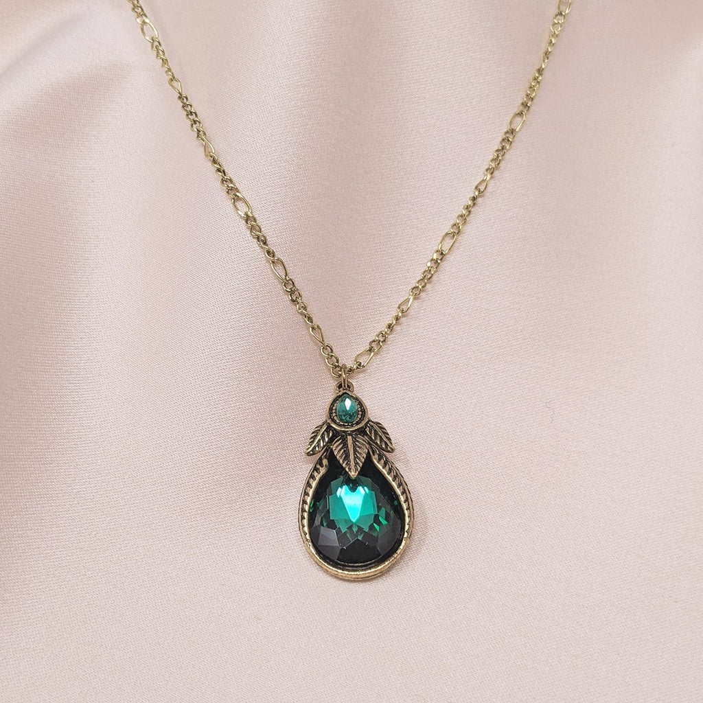 Emerald Green Art Nouveau Necklace: Palm Leaf Pendant