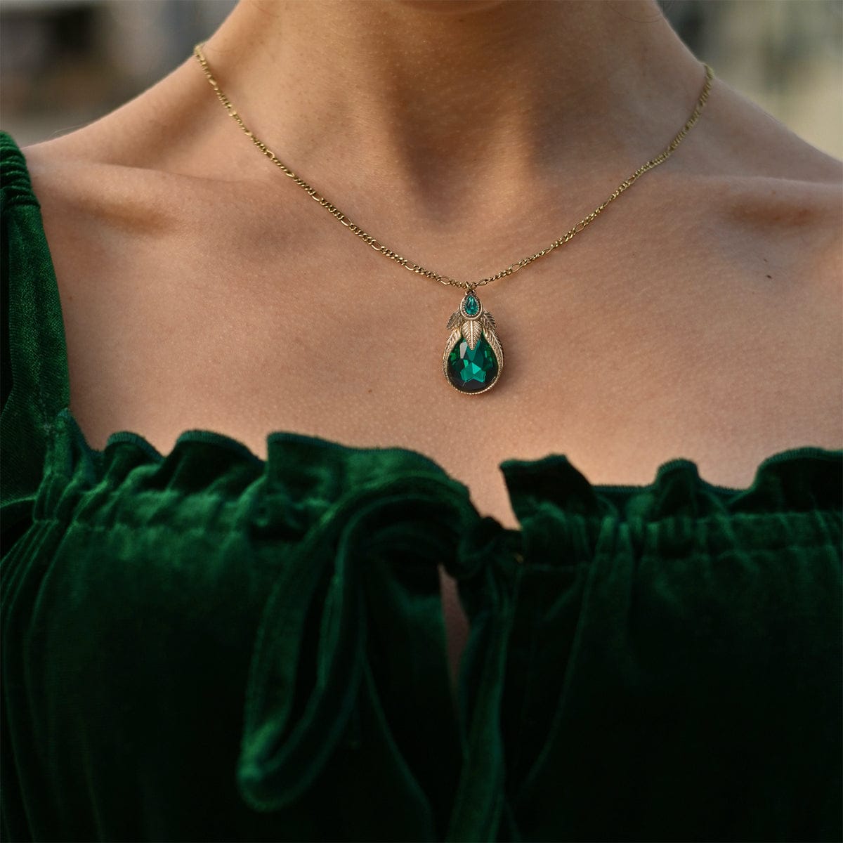 Emerald Palm Leaf Art Nouveau Necklace  Lovett & Co