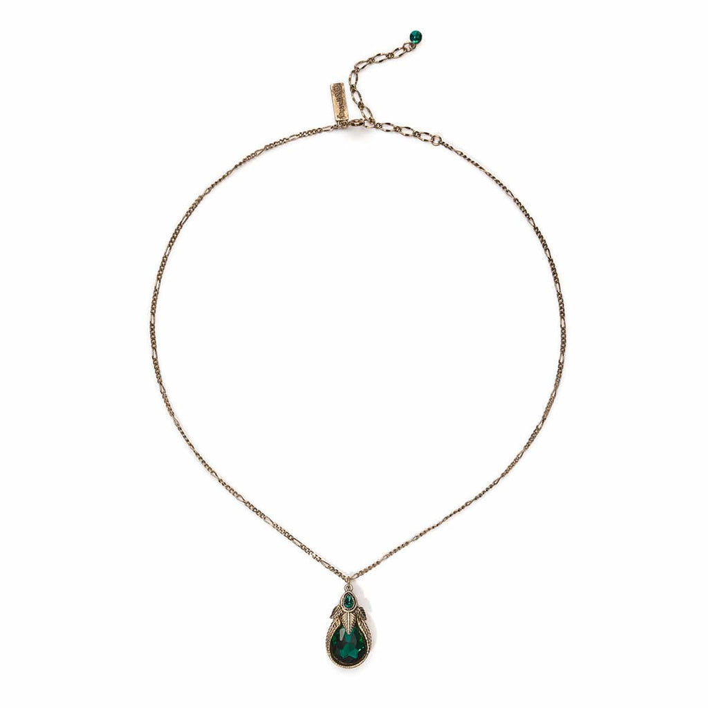 Emerald Green Art Nouveau Necklace: Palm Leaf Pendant