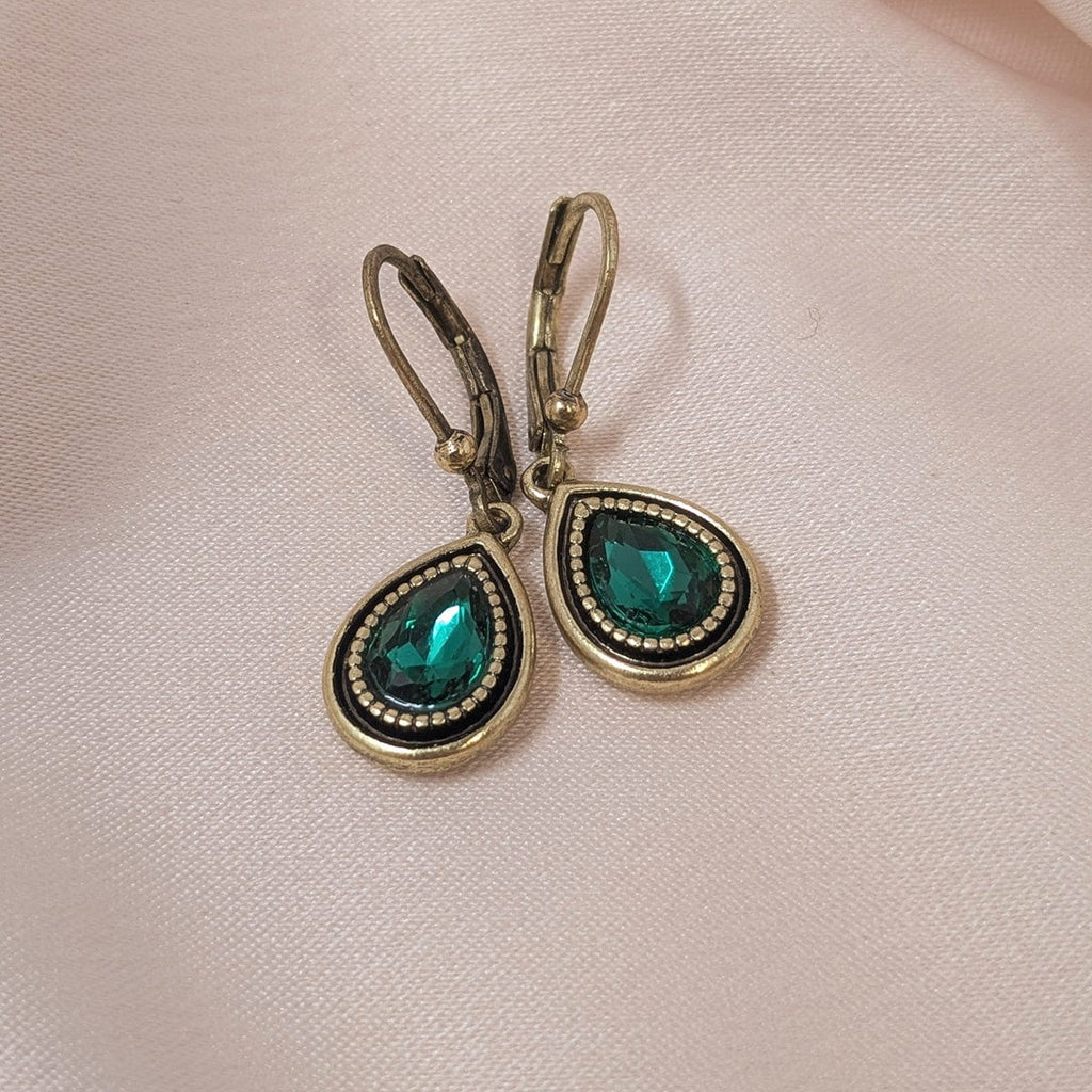 Mini Emerald Teardrop Earrings: Antique Dangle Earrings