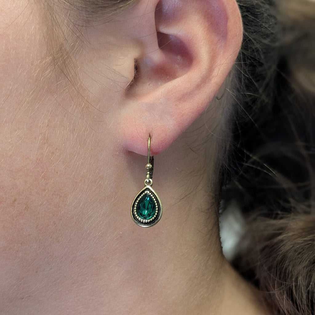 Mini Emerald Teardrop Earrings: Antique Dangle Earrings