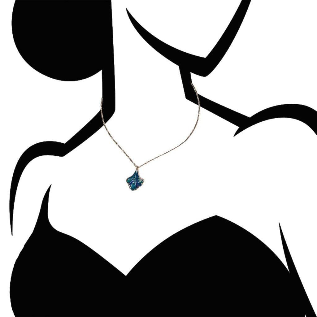 Green & Blue Enamel Ginkgo Leaf Necklace: Ginkgo Pendant