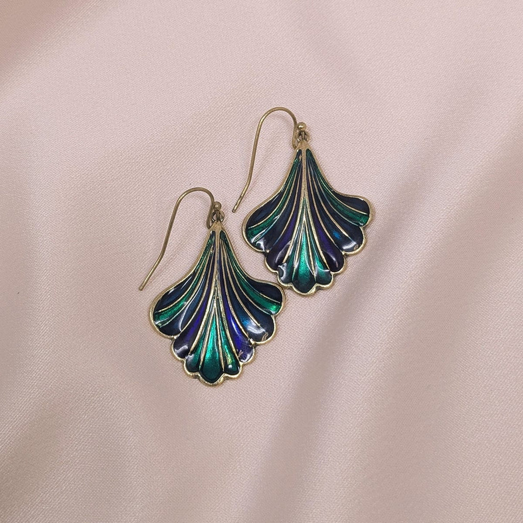 Green and Blue Enamel Ginkgo Earrings: Ginkgo Leaf Earrings