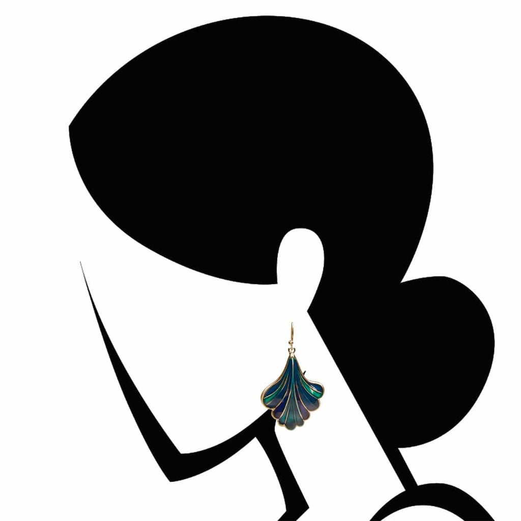 Green and Blue Enamel Ginkgo Earrings: Ginkgo Leaf Earrings