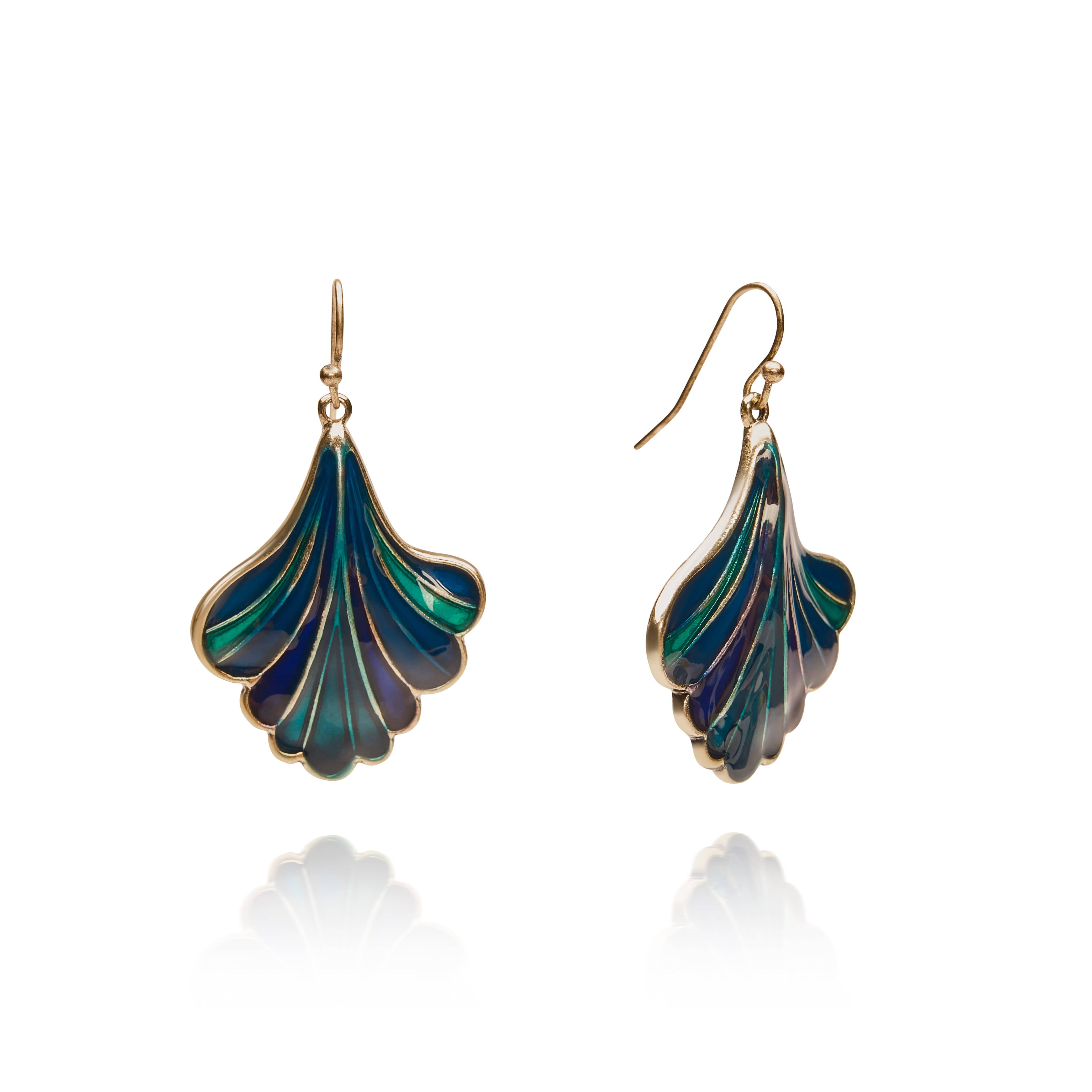 Green & Blue enamel Ginkgo Earrings  Lovett & Co