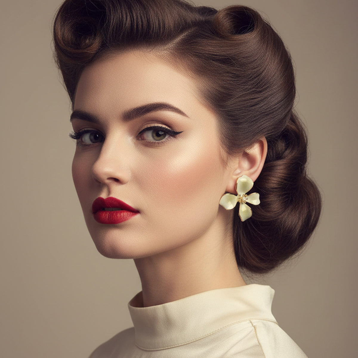 1950s Pistachio Pearlised Statement Flower Earrings  Lovett & Co