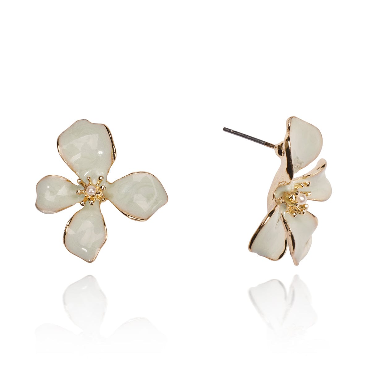 1950s Pistachio Pearlised Statement Flower Earrings  Lovett & Co