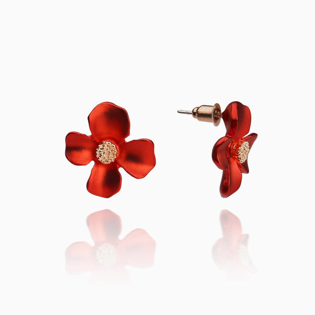 1950s Ruby Red Flower Earrings: Lucite Earrings