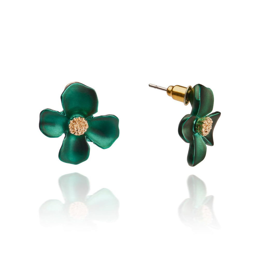 1950s Forest Green Flower Earrings: Lucite Earrings