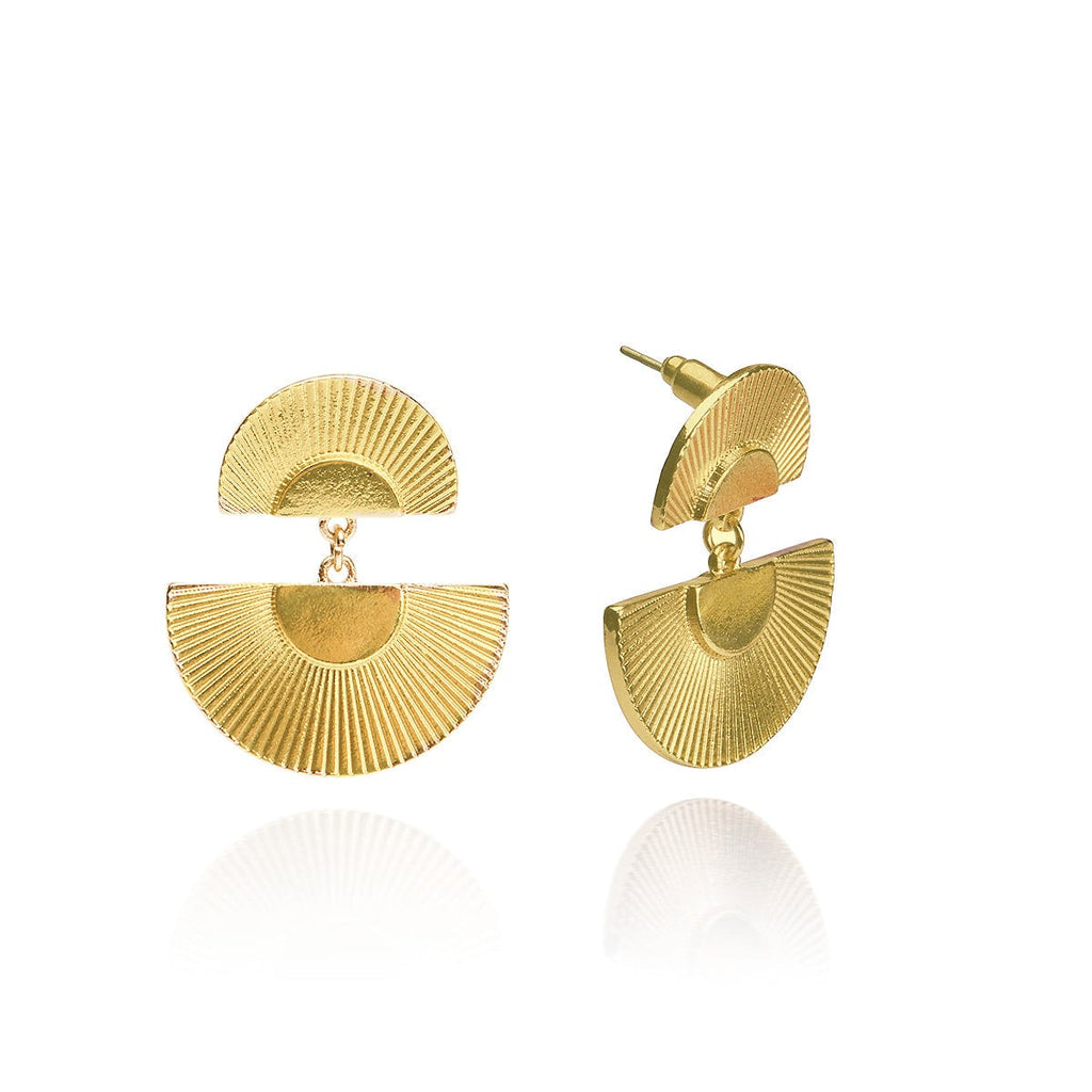 Art Deco Gold Earrings: Geometric Gold Disc Drop Earrings