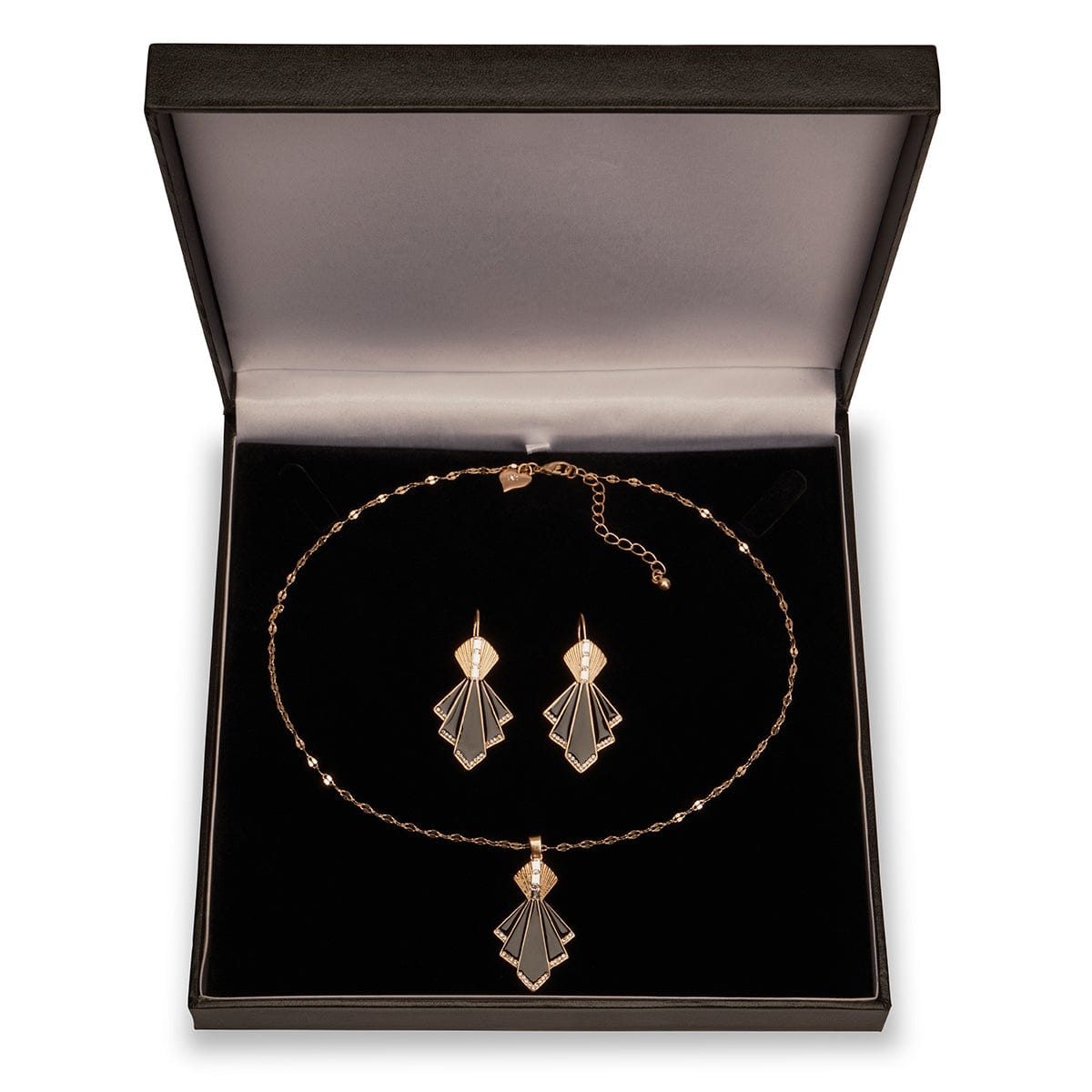 Black and Gold Deco fan earring and necklace set  Lovett & Co