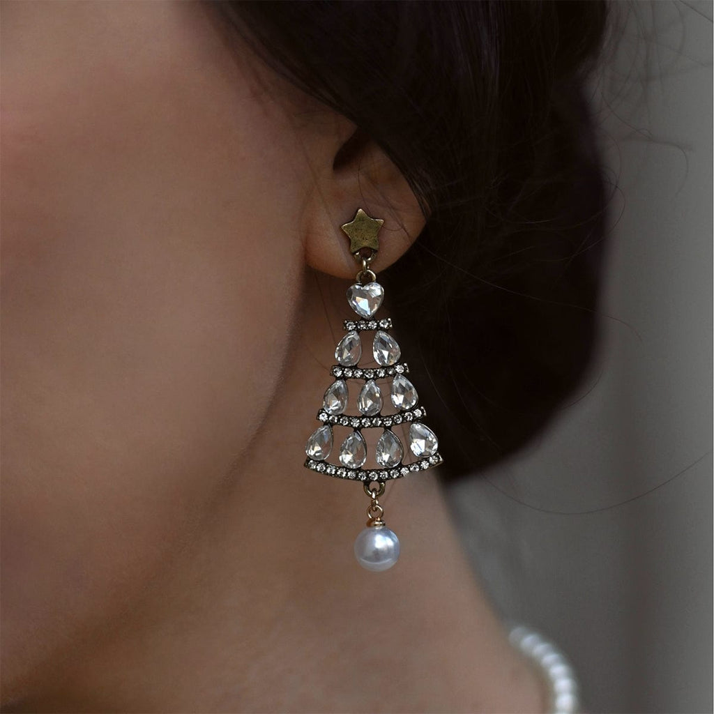 Glamourous 50s Style Christmas Tree Earrings: Chandelier Earrings
