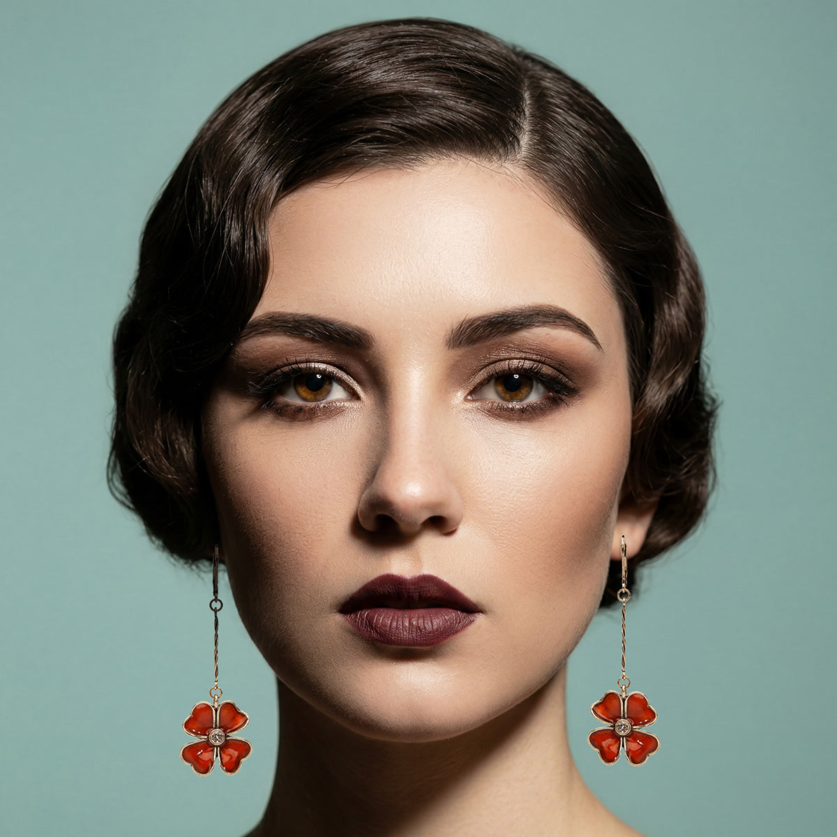 Burgundy Flower Drop Earrings