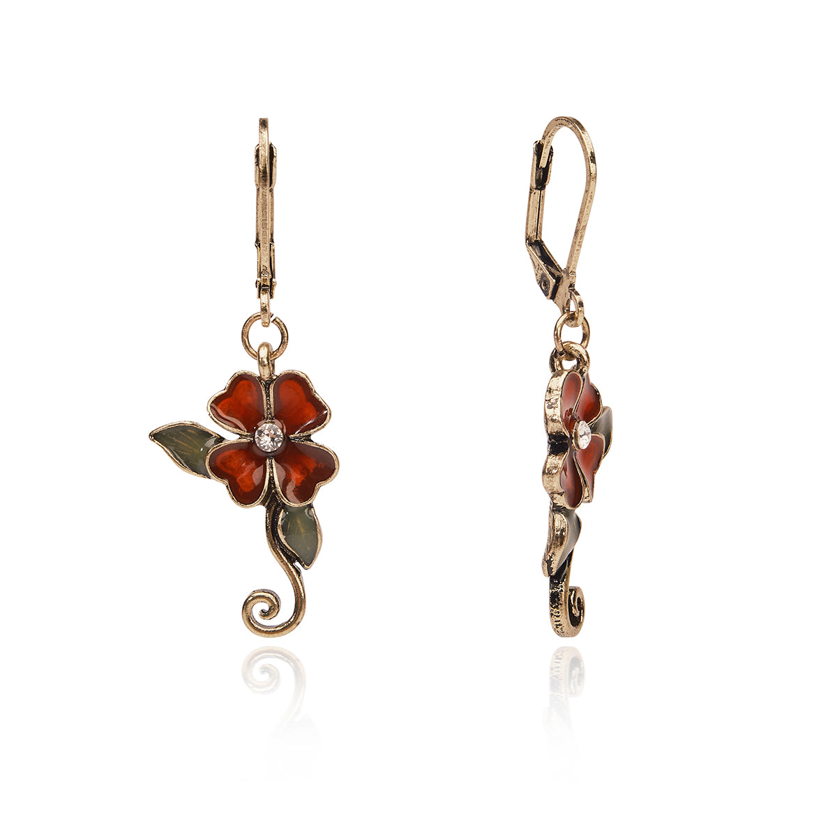 Art Nouveau Burgundy Flower Drop Earrings  Lovett & Co