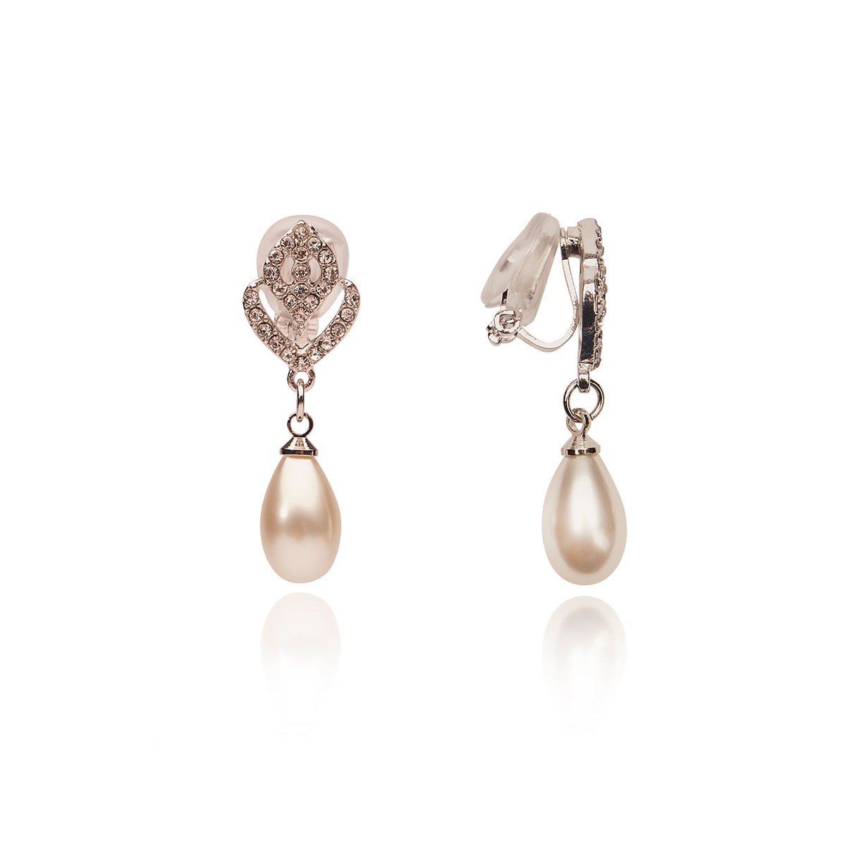Vintage pearl and Diamante clip on drop earrings  Lovett & Co
