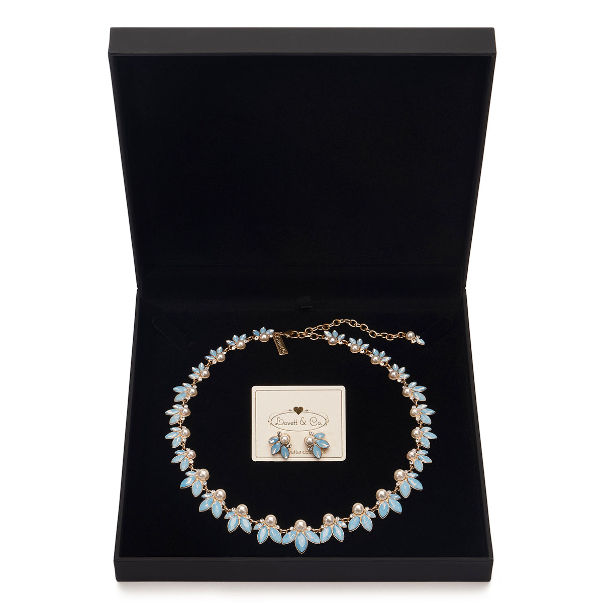 Blue Opal Leaf & Pearl Necklace and Earring Gift Box Set  Lovett & Co
