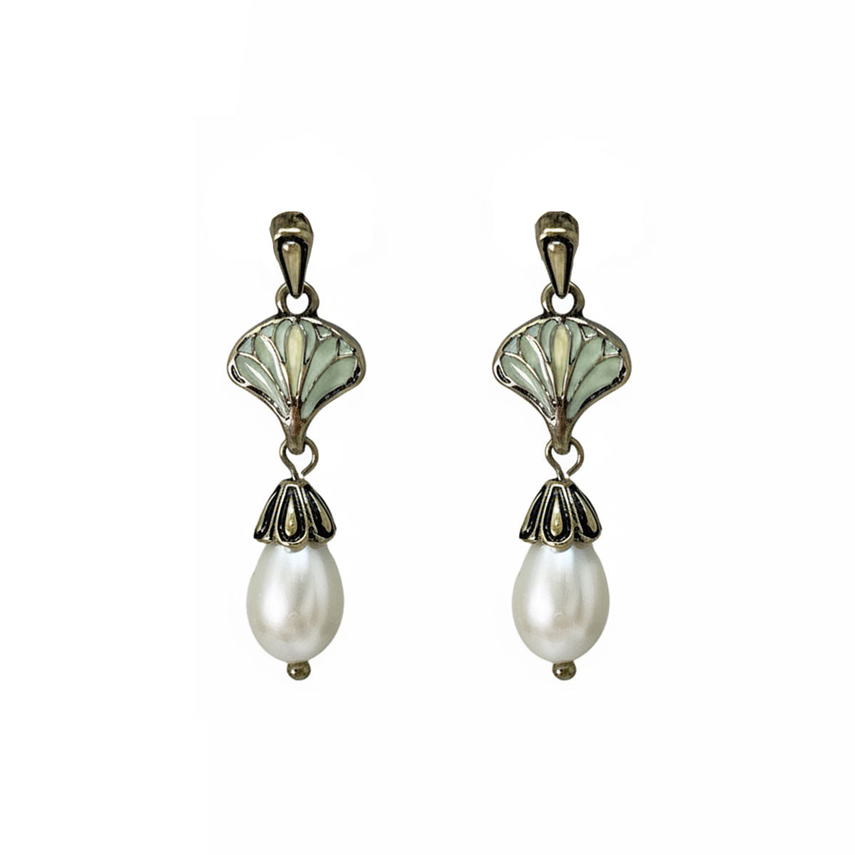 Pale green pearl drop antique Art Nouveau earrings  Lovett& Co