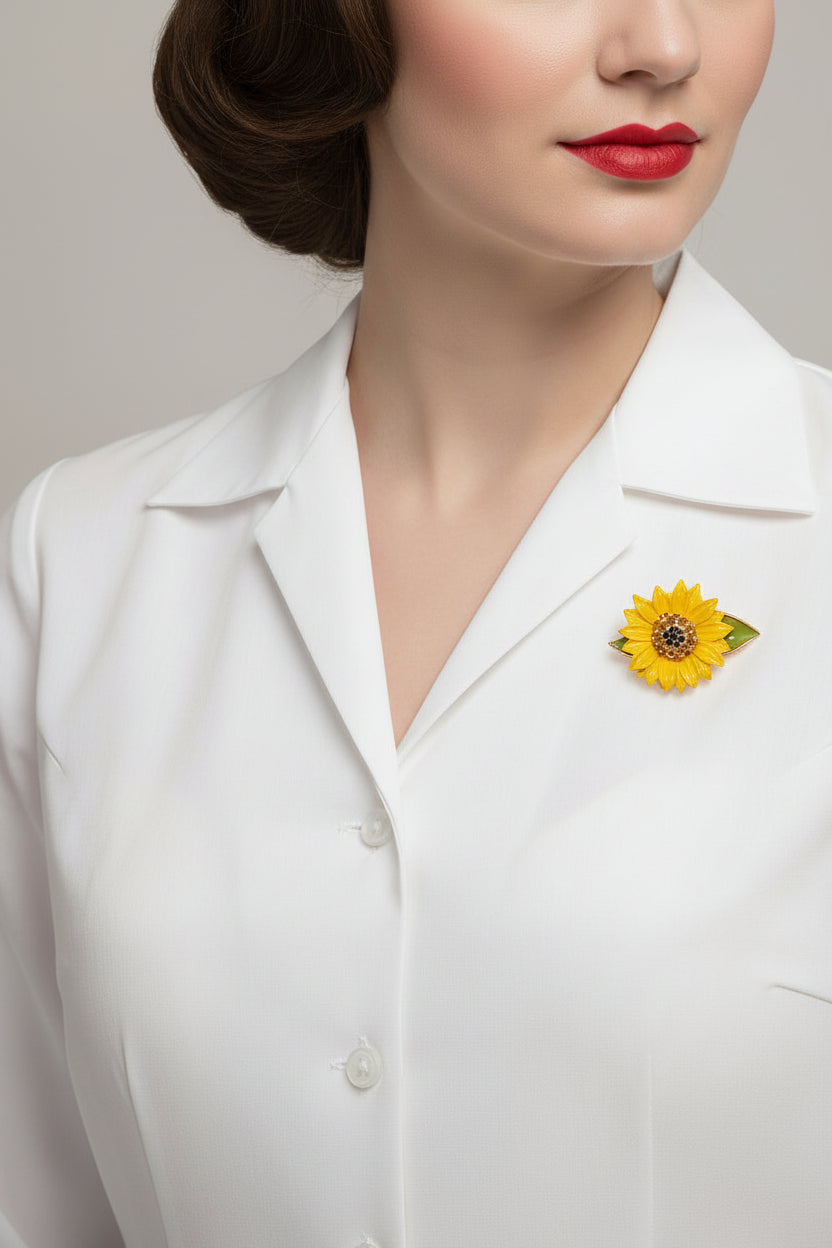 Enamel Sunflower brooch  Lovett & Co