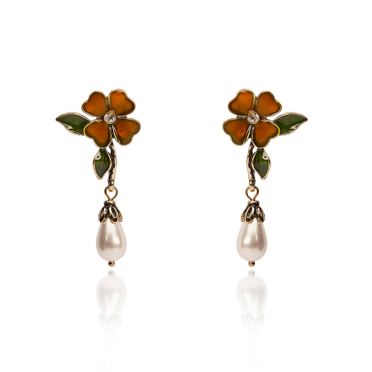 Orange enamel floral earrings  Lovett & Co