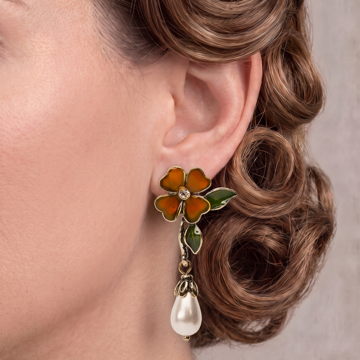 Burnt Orange Flower Earrings