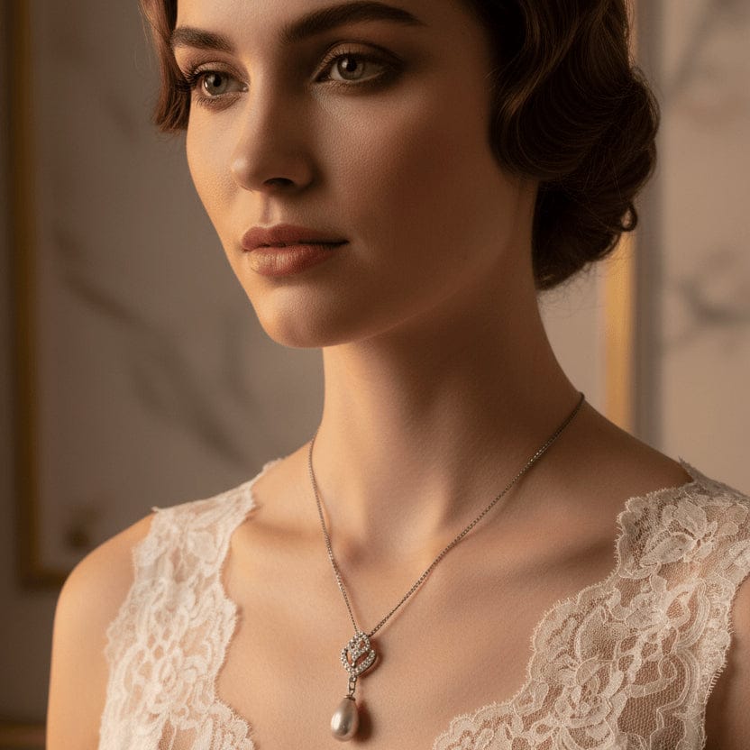 Diamante & Pearl Tulip Pendant Necklace  Lovett & Co