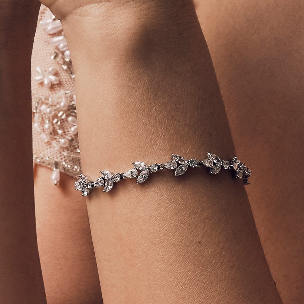 Tiny Crystal Leaf Bracelet - Vintage Bridal Jewellery - Lovett & Co